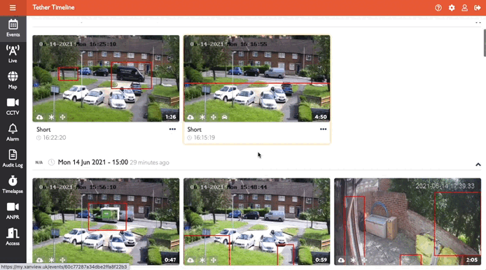 Events view with video recordings