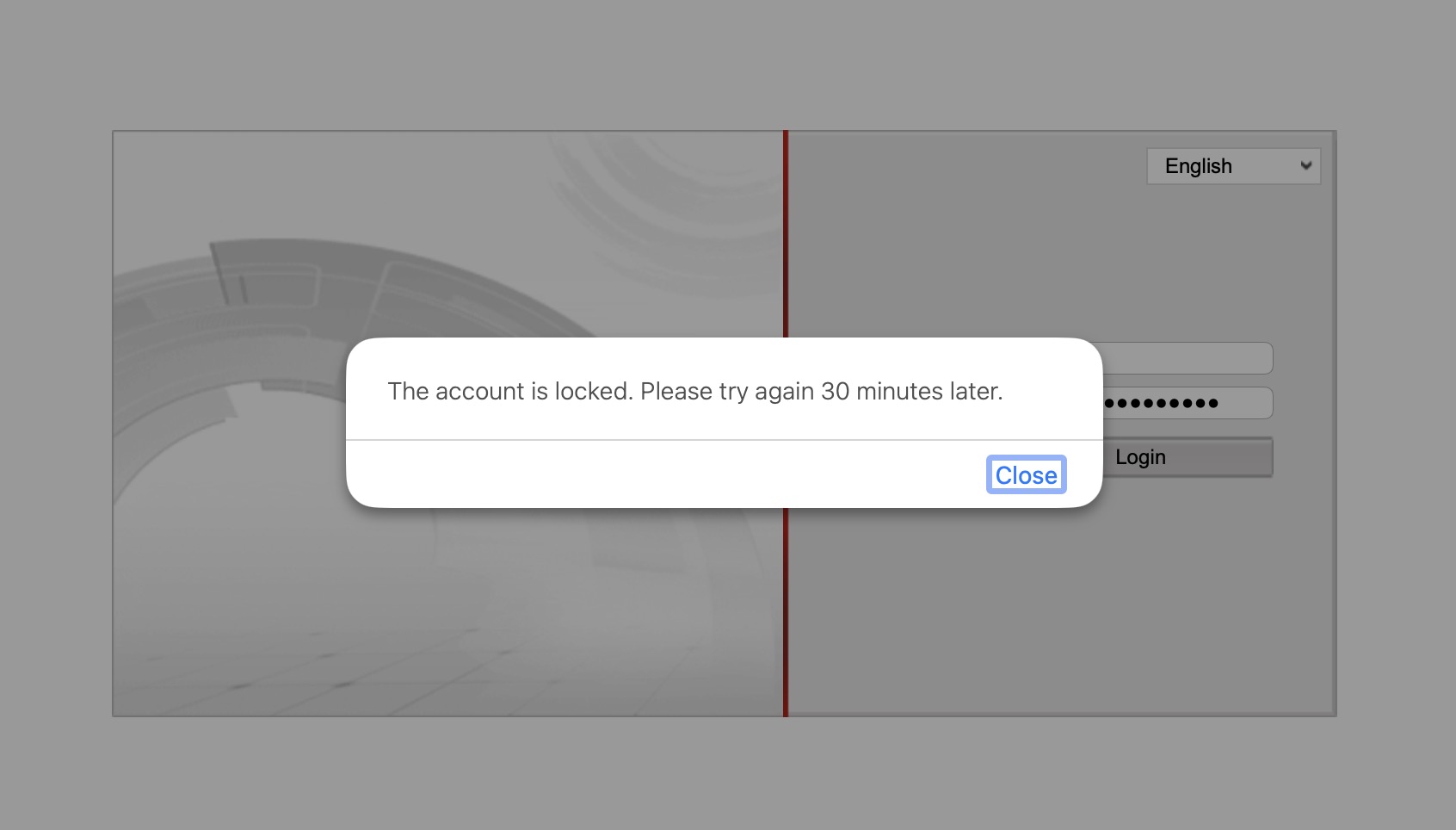 Camera account locked error message
