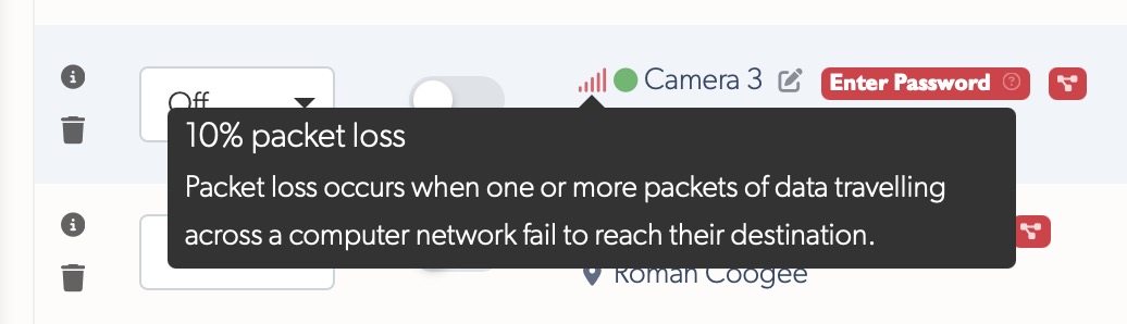 Packet loss warning showing 10% loss