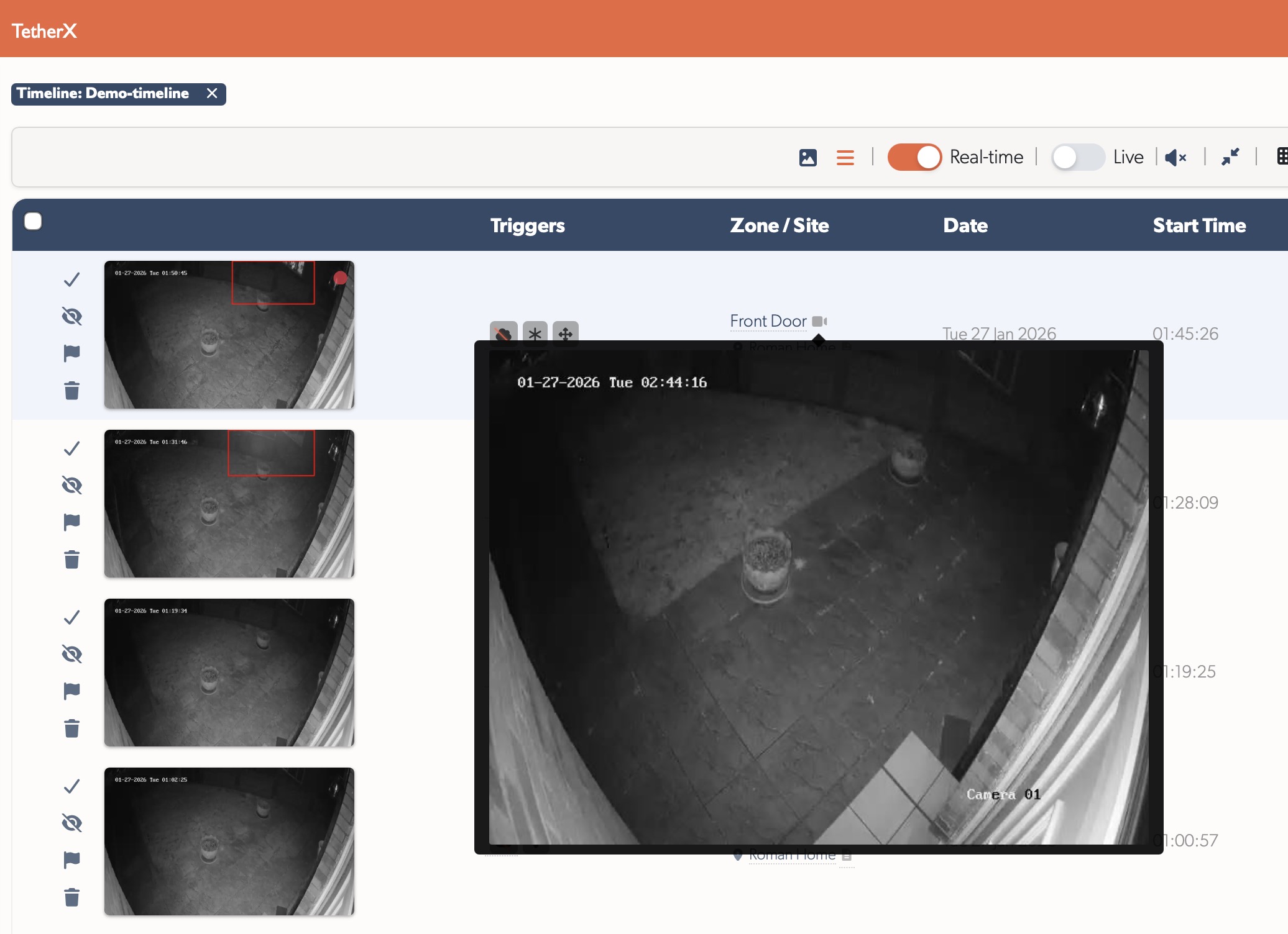 Live preview on hover showing enlarged camera feed