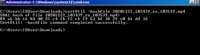 Command prompt showing certUtil checksum verification