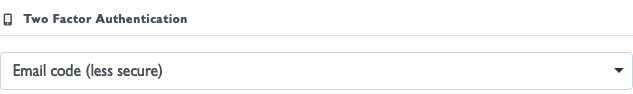 Email code selected in the Two-Factor Authentication settings