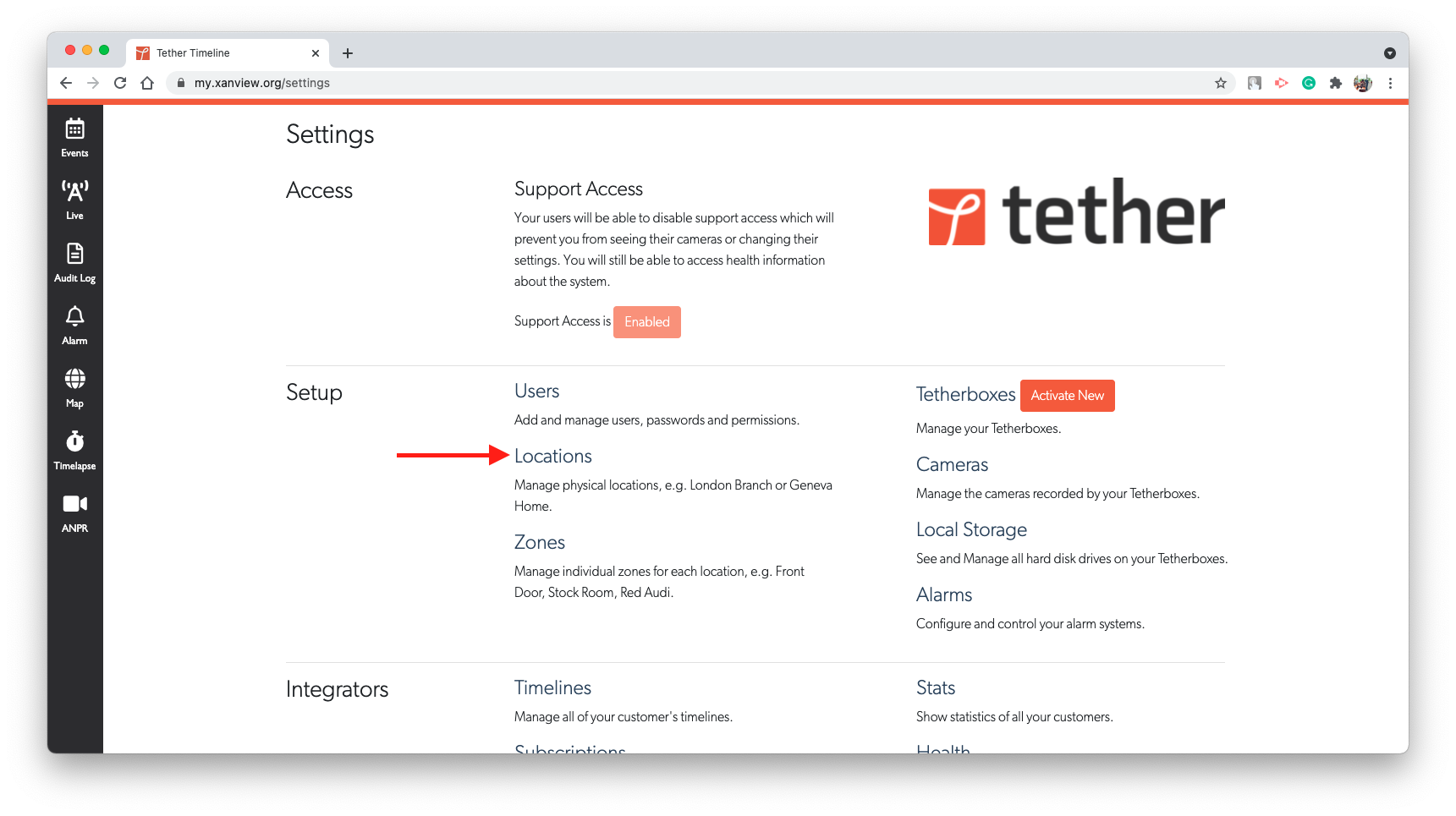Sentinel tab in site
