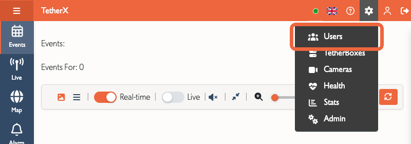 Settings menu showing Users