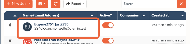 Users list - click a name to open the unified profile