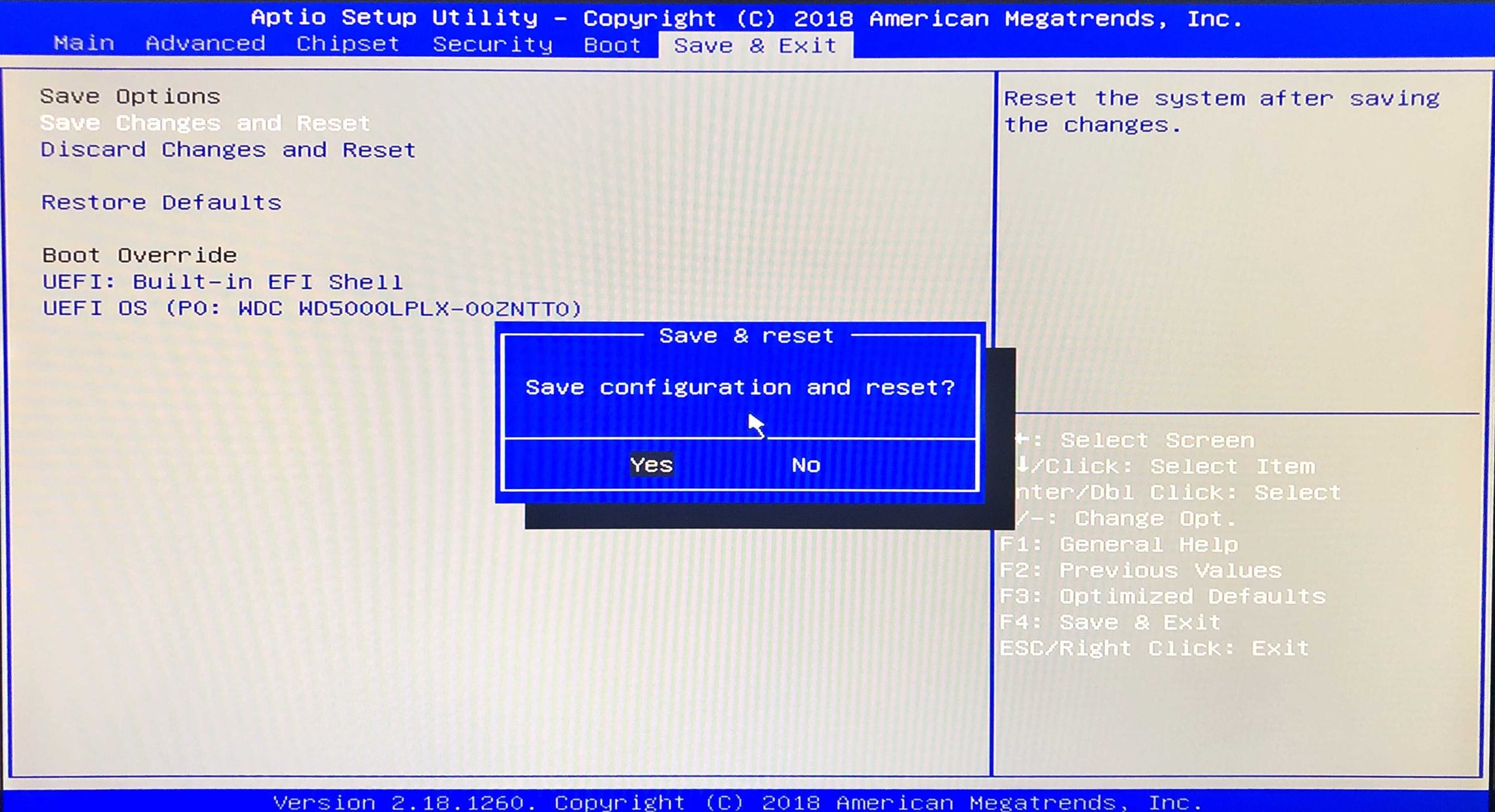 BIOS Save & Exit confirmation dialog