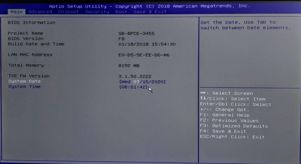 AMI BIOS Main screen