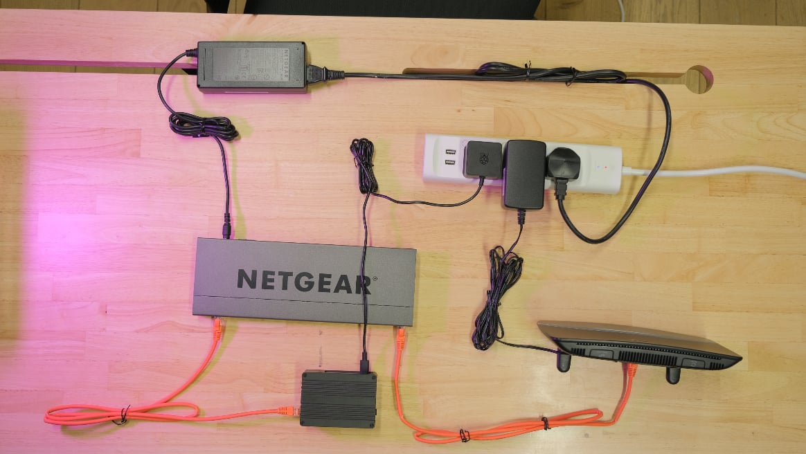 Complete wired setup with TetherBox, router, and switch connected