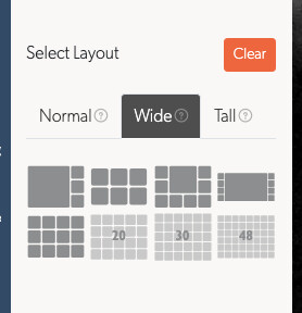 The layout picker on its Wide tab, each shape drawn from the layout it opens