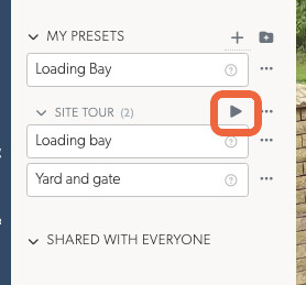 Saved walls in the live view sidebar, with the play button on a heading highlighted